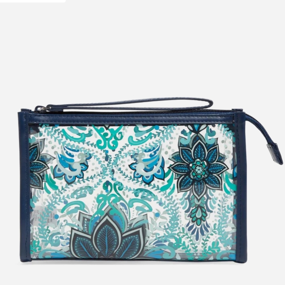 Vera Bradley Blue Island Medallion Clear Beach Wristlet